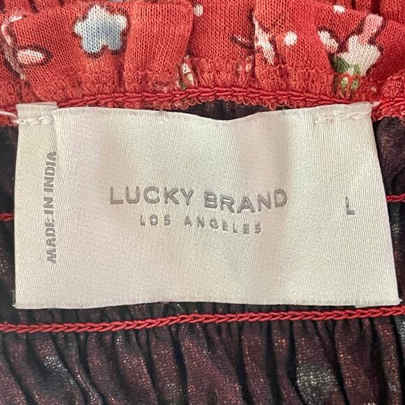 Lucky Brand Red Ditsy Floral Ruffled Crop Smocked Cami Tank LARGE Y2K Coquette - Picture 7 of 9